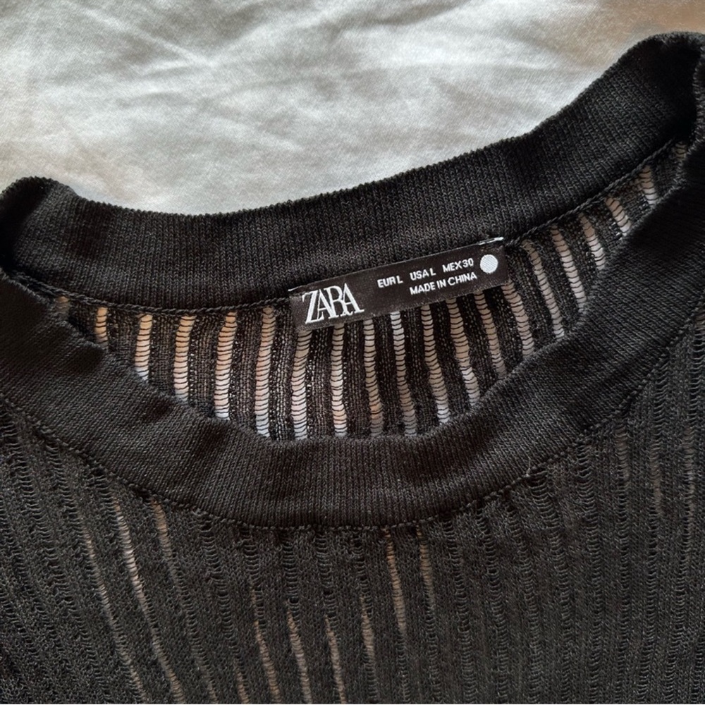 Zara Sheer Ribbed Long Sleeve Sweater L